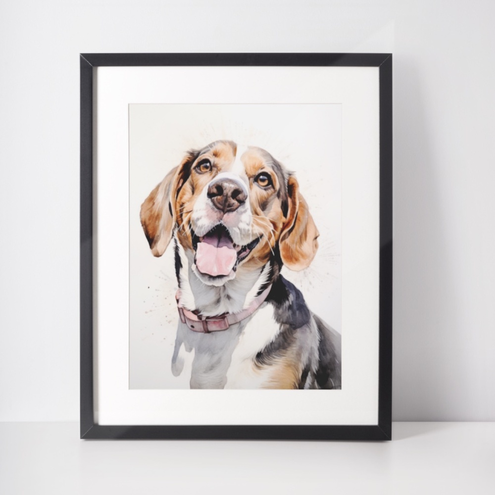 Watercolor Beagle Dog Portrait Wall Art Print Poster Unframed - Picture 3 of 5